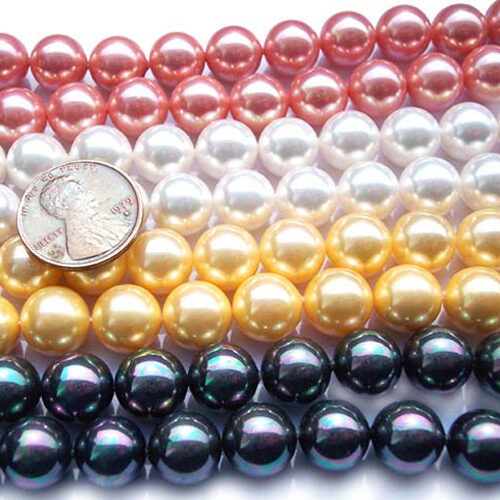 Rose Pink, White, Gold and Black10mm South Sea Shell Pearl Strands