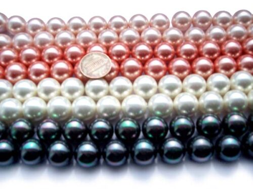 Light Pink, Rose Pink, White and Black 14mm Southsea Shell Pearl Strands