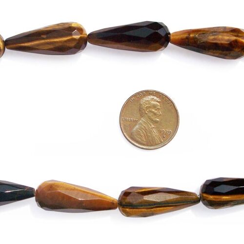 Tigers Eye 10x25mm Drop Shaped Faceted Bead on Temporary Strand