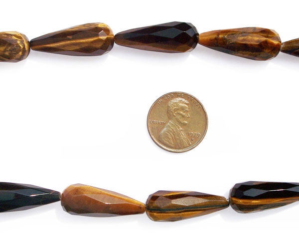 10x25mm Drop Shaped Faceted Tiger Eye Bead on Temporary Strand