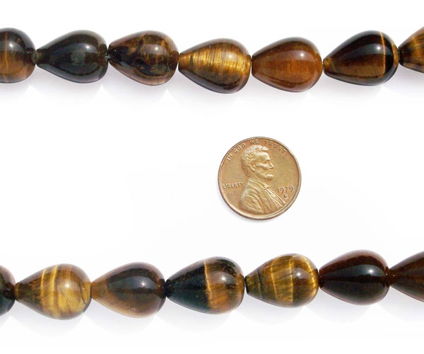 12x16mm Drop Shaped Tiger Eye Beads on Temporary Strand 