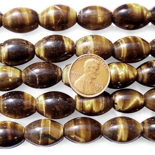Tiger Eye 13x18mm Beads in Rice Shape on Temporary Strand