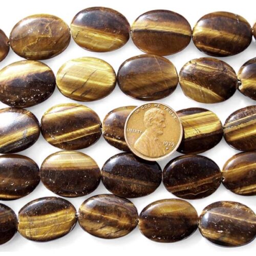 Tiger Eye 15x16mm Flat Oval Shaped Beads on Temporary Strand