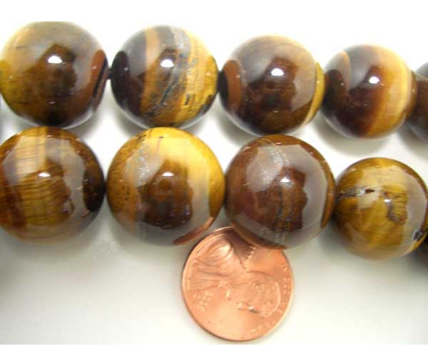 18mm Round Tiger Eye Beads on Temporary Strand 