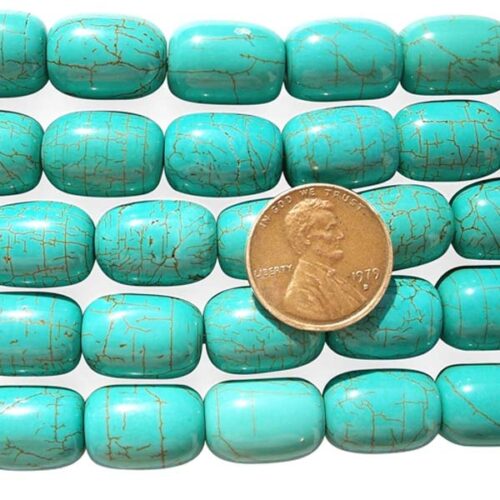 Teal Green 12x16mm Stabilized Turquoise Beads in Barrel Shape on Temporary Strands
