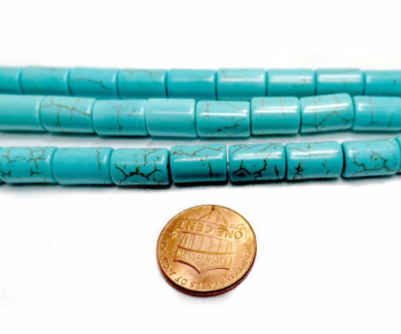 8x12mm Stabilized Turquoise Beads in Tube Shape on a Temporary String