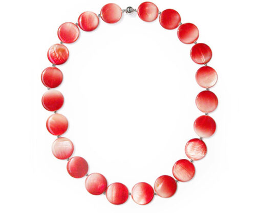 Red 25mm Mother of Pearl Necklace 24in Long, Magnetic Clasp