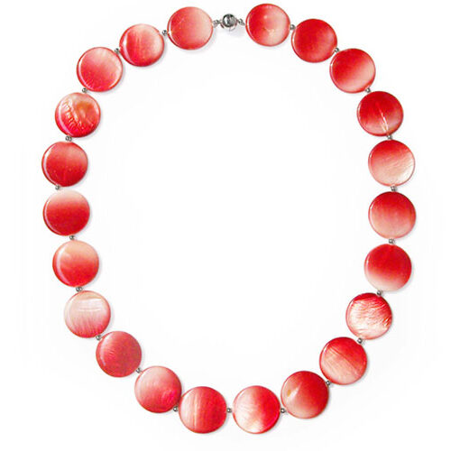 Red 25mm Mother of Pearl Necklace 24in Long, Magnetic Clasp