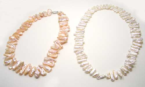 White and Pink Biwa Pearl Necklace