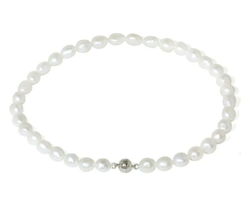White 11-12 mm AA+ Baroque Pearl Necklace, Magnetic Clasp