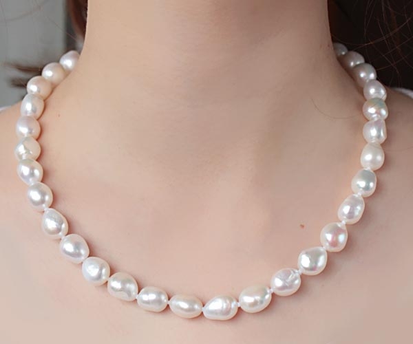 11-12mm Real Pearls Necklace, Freshwater Cultured Pearls in Sterling Silver Toggle Clasp Necklace, Pearls Silver Clasp Necklace