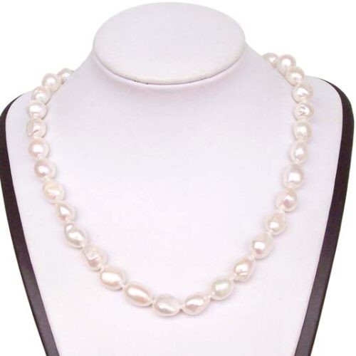 White 9-10mm Baroque Pearl Silver Necklace