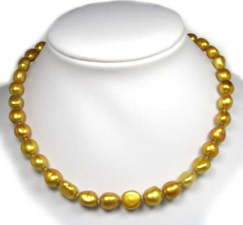 Dark Golden Rod 9-10mm Baroque Pearl Silver Necklace