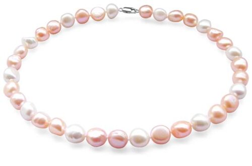 White and Pink 10-12mm Baroque High AA+ Quality Pearl Necklace
