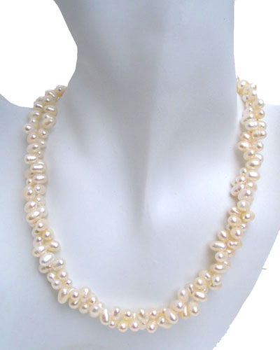 White Double Strand Doublet Pearl silver Necklace,17in