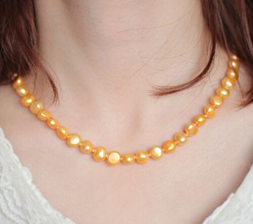 Gold 8-9mm AA+ Pearls Unique Baroque Pearl Necklace