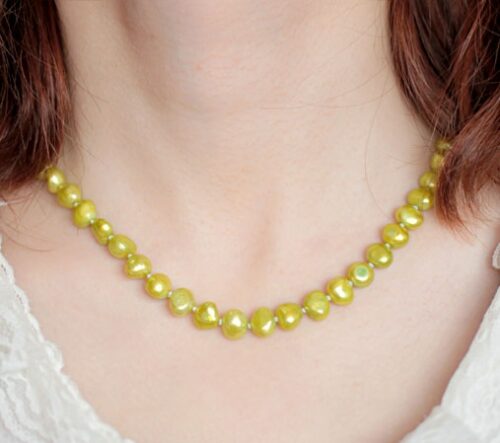 Olive Green 8-9mm AA+ Pearls Unique Baroque Pearl Necklace