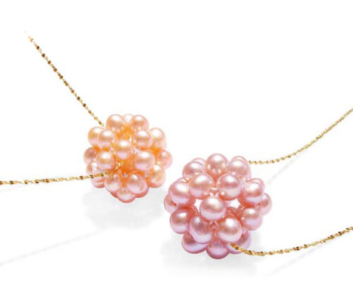 14k Gold Genuine Snowball Pearl Necklace Pink, Mauve Pearls