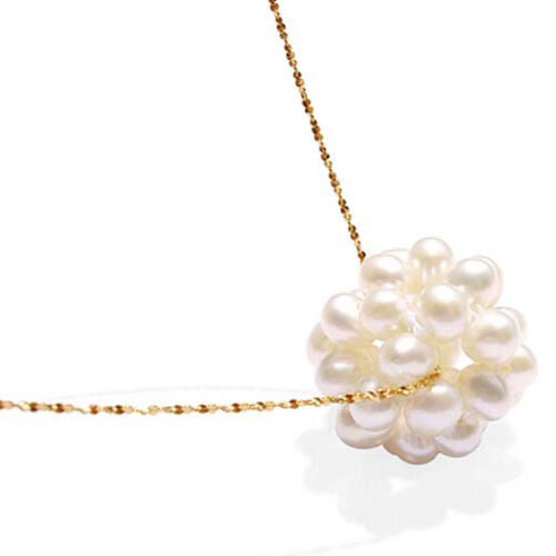 White 14k YG Genuine Pearl Necklace, 16in