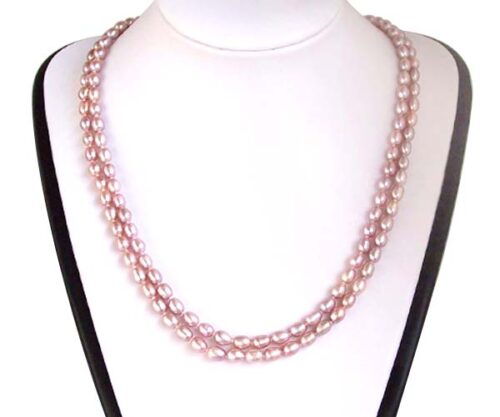 Lavender Double Strand Rice Pearl Necklace, 24in