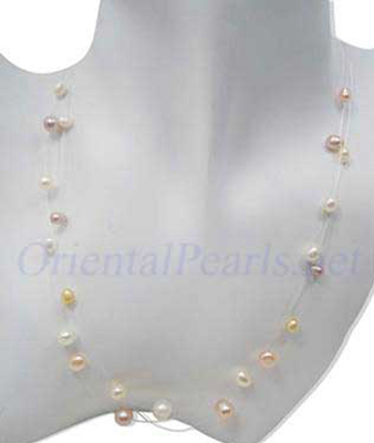 Pearls Like Stars Sparkling in Silver Illusion Necklace in 3 Rows