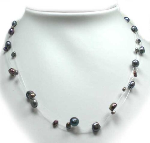 Black 3 or 5 Rows Pearls Like Stars Sparkling in Silver Illusion Necklace