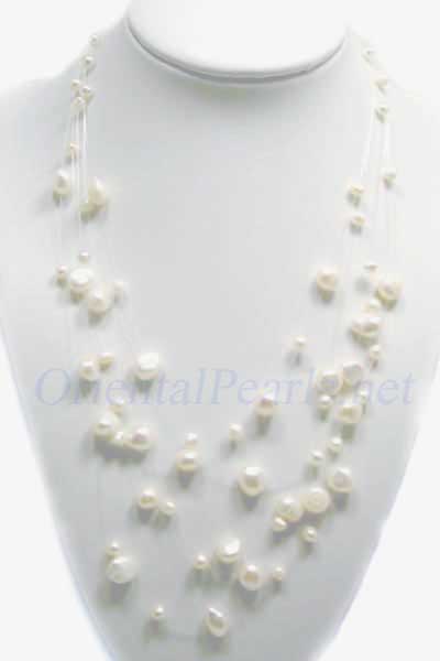 White 3 or 5 Rows Pearls Like Stars Sparkling in Silver Illusion Necklace