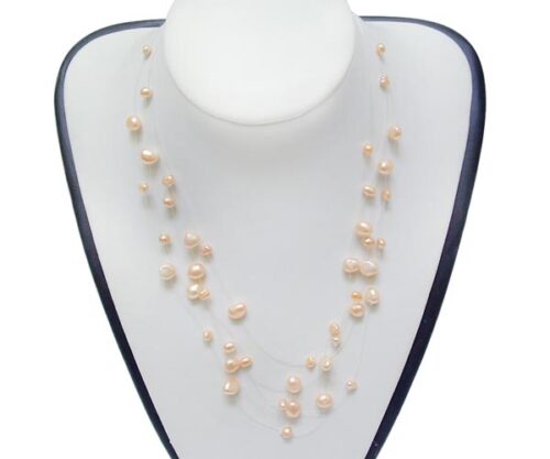 Pink 3 or 5 Rows Pearls Like Stars Sparkling in Silver Illusion Necklace