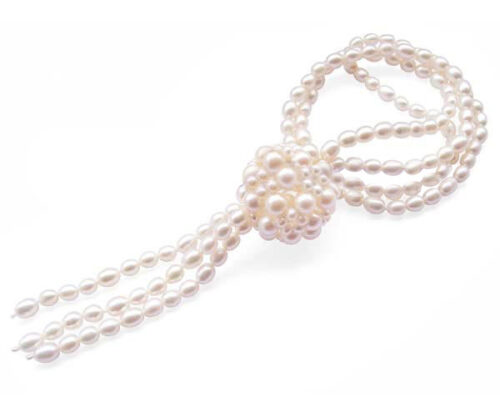 All White 5-6mm, 6-7mm, 7-8mm, 32in Long Lariat High Quality Genuine Rice Pearl Necklace