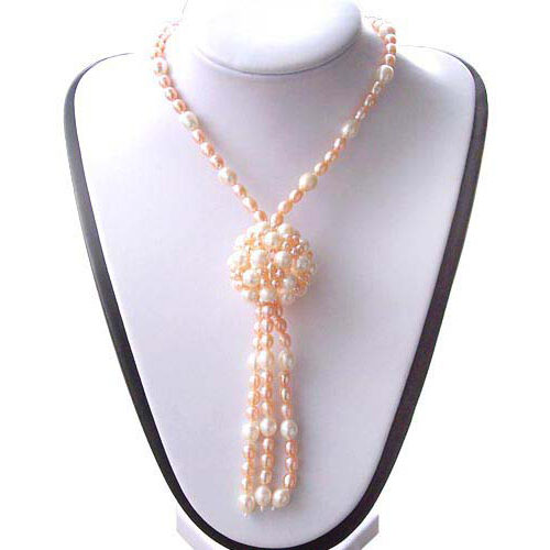Long Lariat High Quality Genuine Rice Pearl Necklace