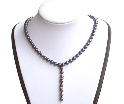 Black Lariat Pearl Tin-cup Necklace