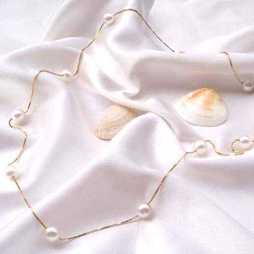 White 5-6mm Children's Pearl Jewelry, 14K YG Round Tin Cup Pearl Necklace
