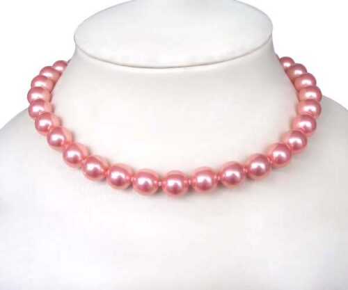 Rose Pink 12mm SSS Pearl Necklace in 925 SS, w/ toggle clasp