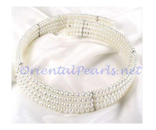 Princess Diana Striking 4 Row 5-6mm Pearl Collar Necklace
