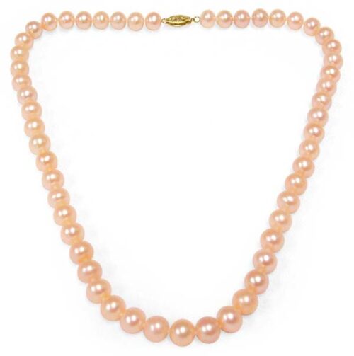 8-9mm AA Pink Round Pearl Necklace 14K Gold Clasp