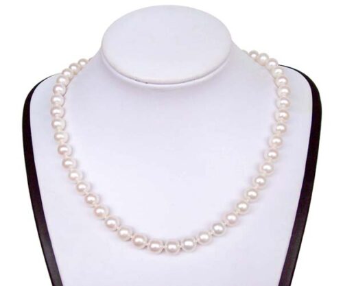 8-9mm AA White Round Pearl Necklace 14K Gold Clasp