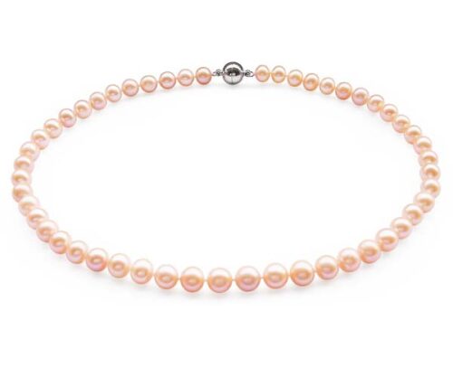 Pink 8-9mm AA Round Pearl Necklace, Magnetic Clasp