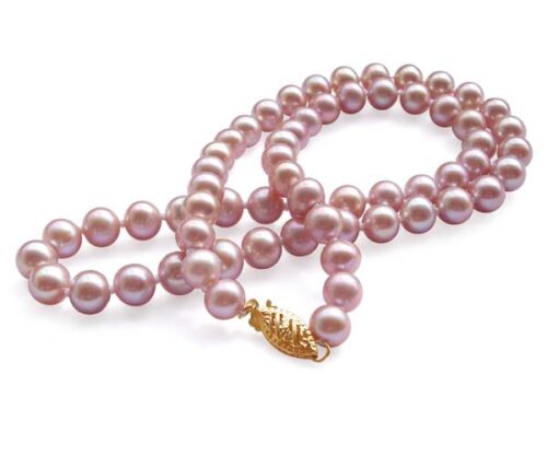 Pink 6-6.5mm AA+ Quaity Round Pearl Necklace, 14k Clasp