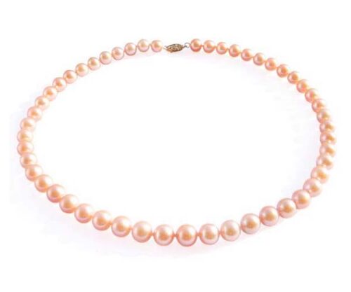 Pink Colored 8-8.5mm AAA Gem Quaity Round Pearl Necklace, 14kg Clasp