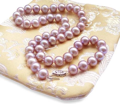 Mauve Colored 8-8.5mm AAA Gem Quaity Round Pearl Necklace, 14k Clasp