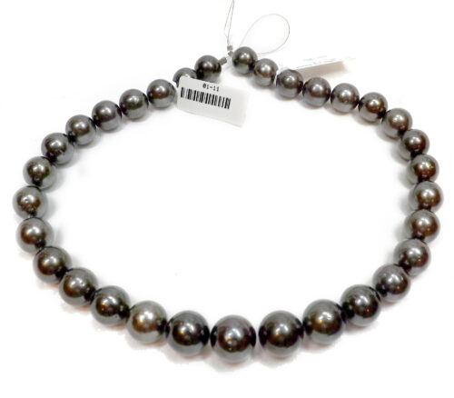 12-14mm Round Black Tahitian South Sea Pearl Necklace 14KY Gold Clasp