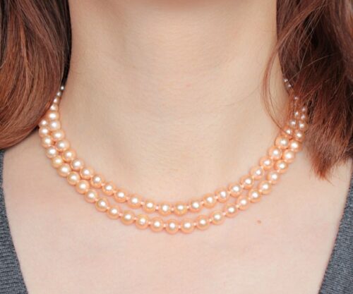 Double Strand 6-6.5mm AA Pink Pearl Necklace