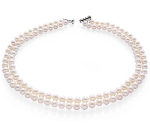 Double Strand 6-6.5mm AA  White Pearl Necklace
