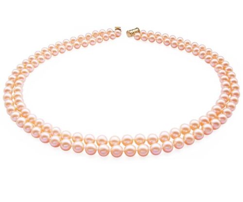 Double Strand 7-8mm AA+ Pink Round Pearl Necklace