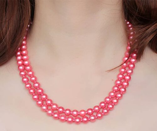 Double Strand 7-8mm AA+ Rose Pink Round Pearl Necklace