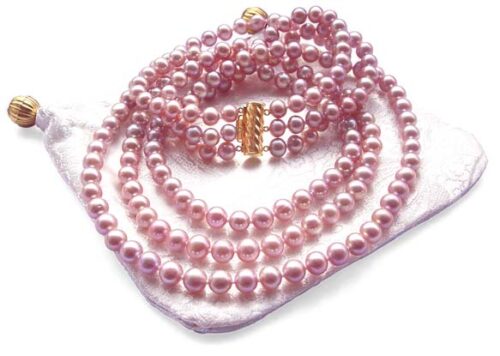 3-Row 6-7mm Mauve Round Pearl Necklace