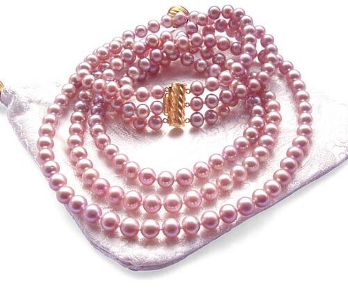 3-Row 6-7mm Mauve Round Pearl Necklace