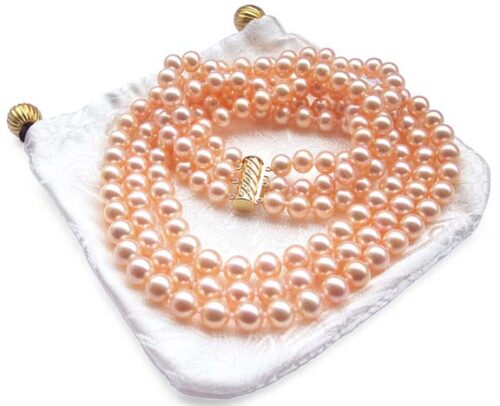 3-Row 7-8mm AAA Gem Quality Pink Round Pearl Necklace