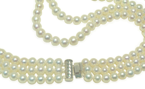 3-Row 7-8mm AAA Gem Quality White Round Pearl Necklace