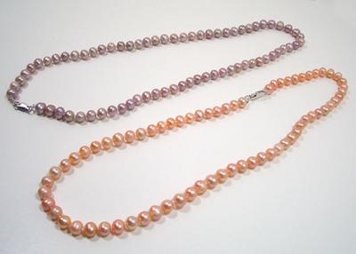 Pink and Lavender 6-7mm Round Pearl Silver Necklace